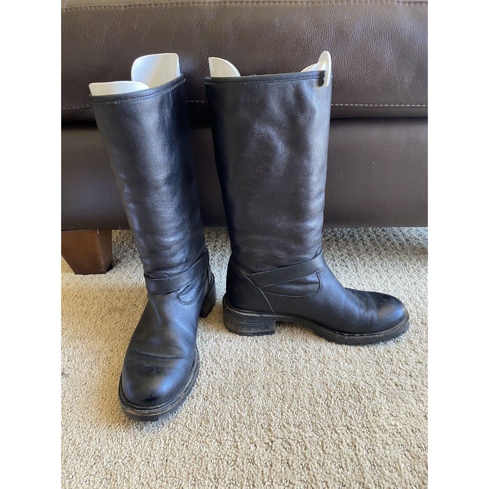 FENDI Black Leather Fur Lined Motorcycle Boots Size 38.5 8.5 Combat